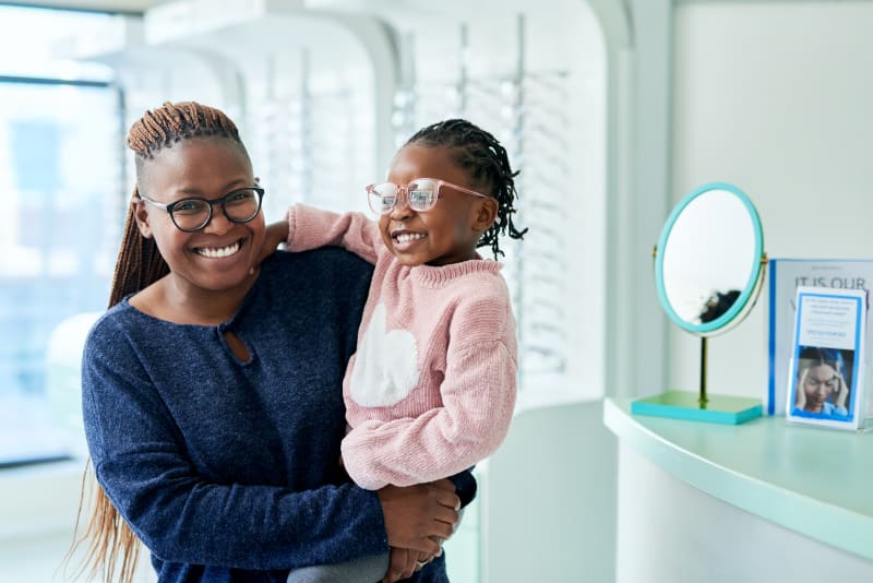 Mother and child at the eye clinic.