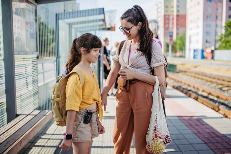 Mother and diabetic Daughter waiting for train.