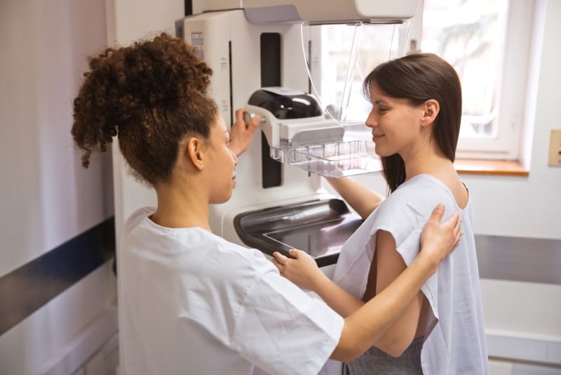 Young adult female getting a mammogram